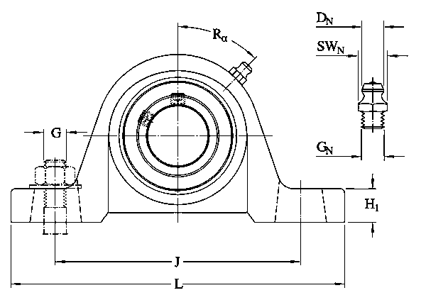 Hình chiếu đứng và mặt bằng cụm gối UCP 205 SKF