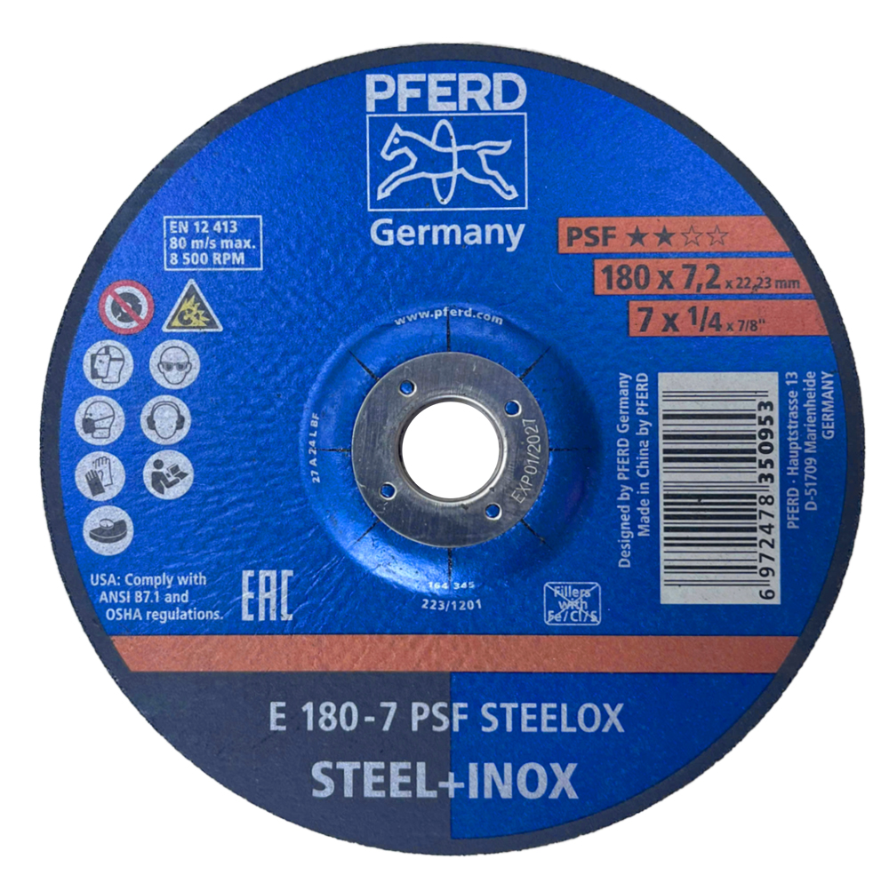 Đá mài Pferd 7 inch, size 180x7.2x22.23mm, E 180-7 dòng PSF Steelox
