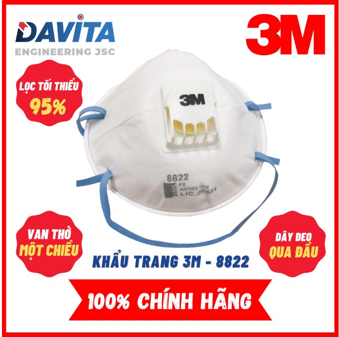 Khẩu trang 3M 8822 có van thở, 10 cái/Hộp, 240 cái/Thùng