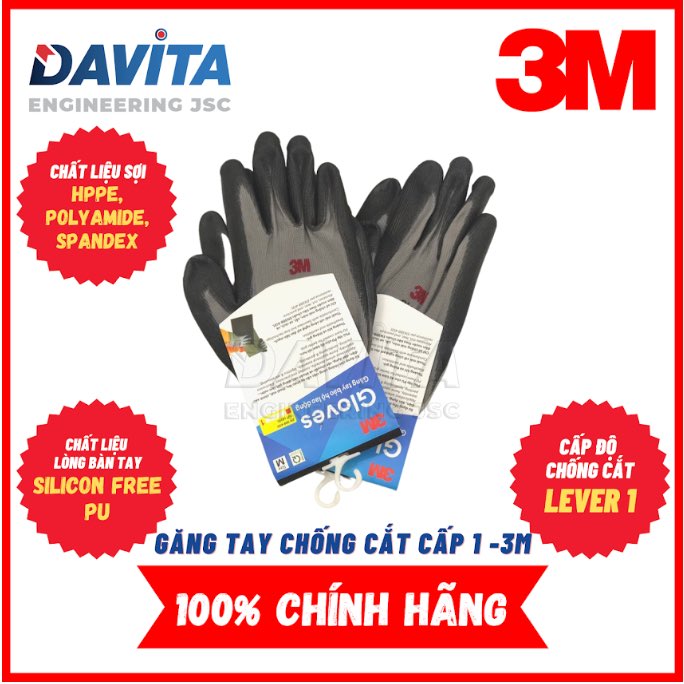 Găng tay Chống cắt 3M (Cấp độ 1)- Màu Xám- Size L