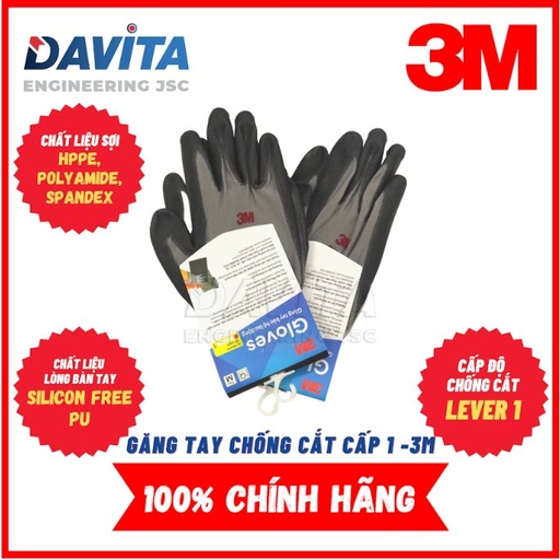 Găng tay Chống cắt 3M (Cấp độ 1)- Màu Xám- Size L