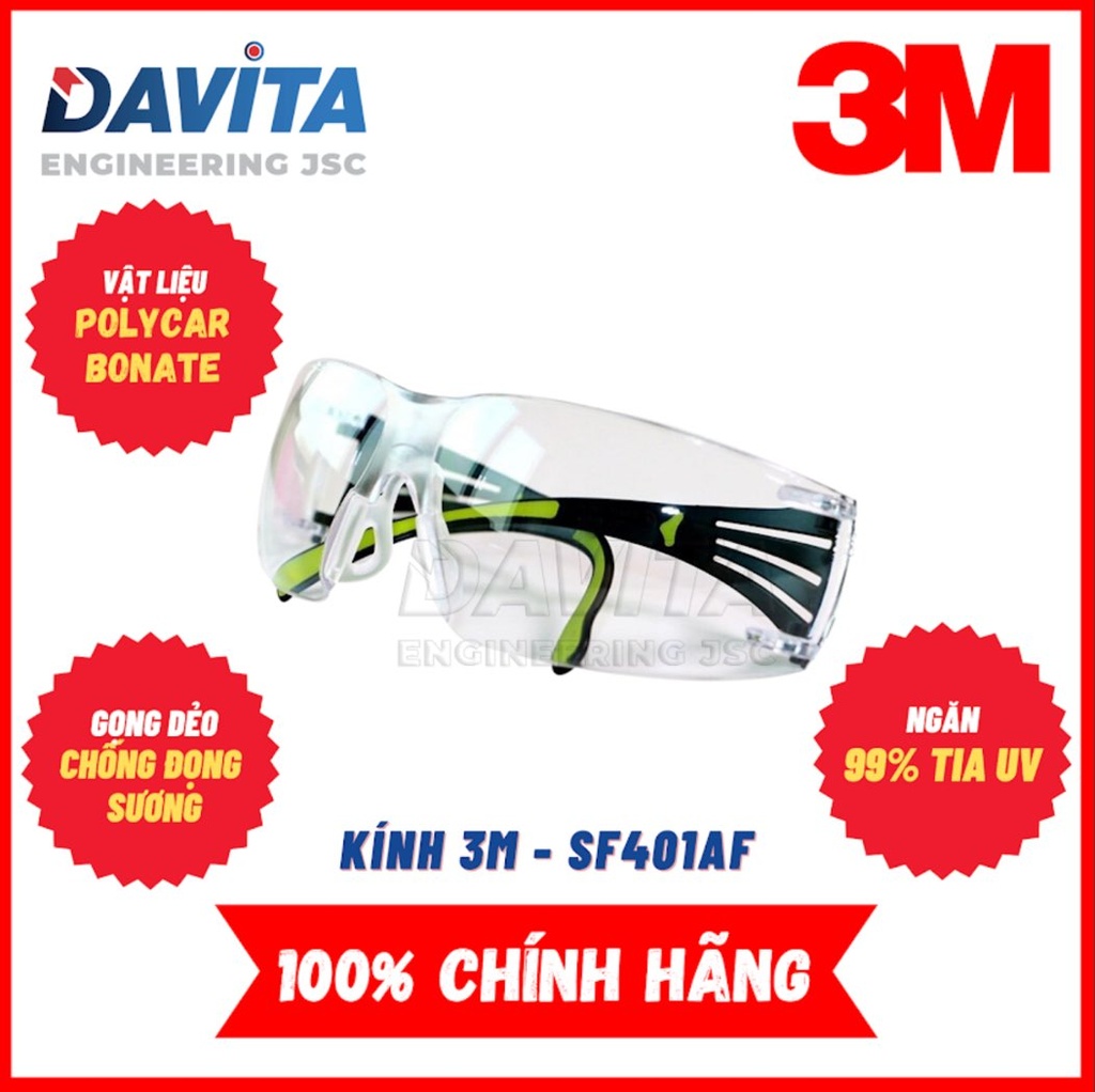 Kính bảo hộ 3M SF401AF chống đọng sương, 1 cái/túi, 20 cái/thùng