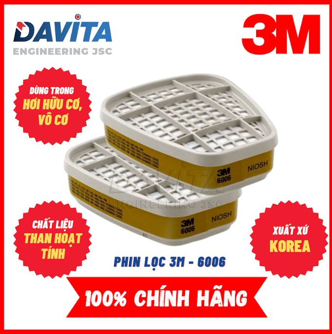 Phin lọc 3M 6006 hỗn hợp hơi hữu cơ/vô cơ, 1 Cặp/Túi,  30 Cặp/Thùng