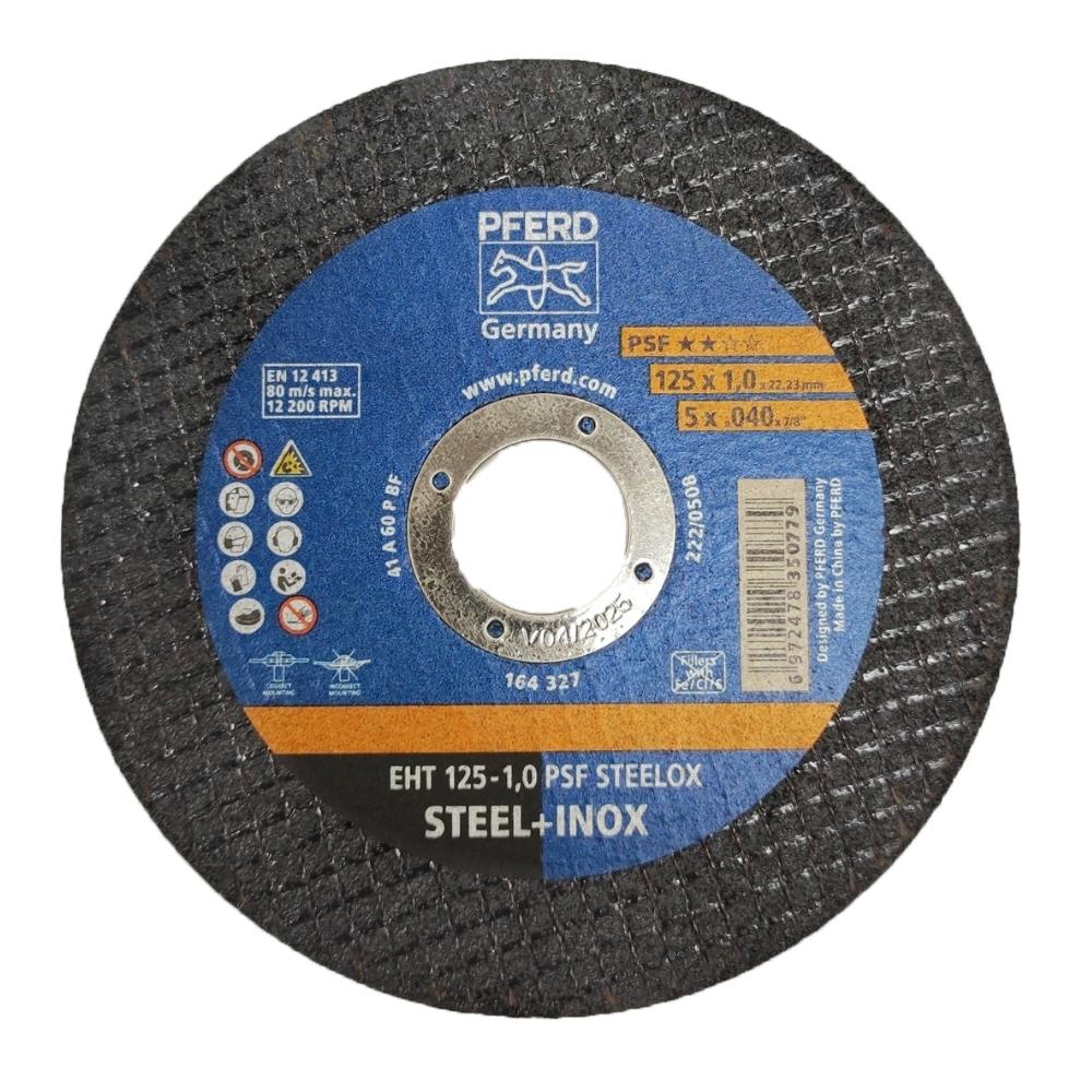 Đá cắt Pferd 5 inch, size 125x1x22.23mm, EHT 125-1,0 PSF Steelox, mã 350281