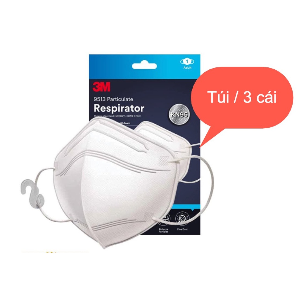 [EIDV04589] 3M 9513 KN95 high quality respirator, ear band, white color, 3pcs/nilon bag