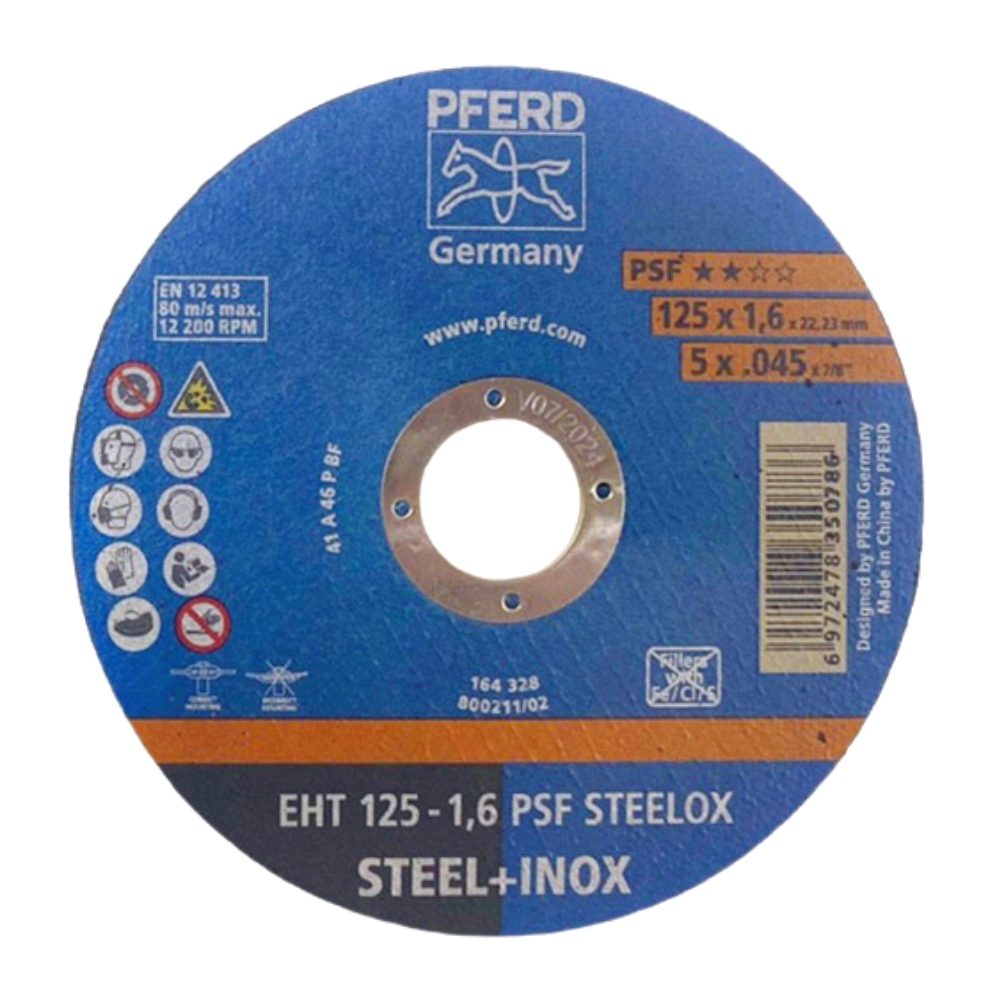 Đá cắt Pferd 5 inch, size 125x1.6x22.23mm, EHT 125-1,6 PSF STEELOX, mã 350786