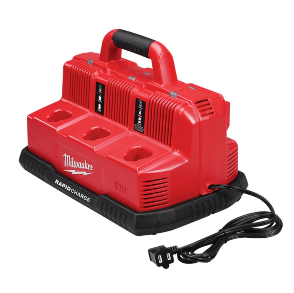 Milwaukee M12-18C3, rapid charge station for 6 batteries instantly (3 battery 12V, 3 battery 18V)