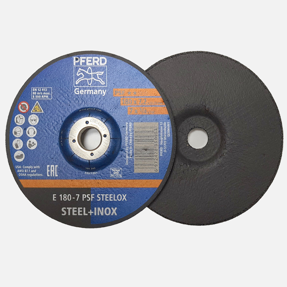 Grinding disc Pferd 7 inch, size 180x7.2x22.23mm, E 180-7 type PSF Steelox