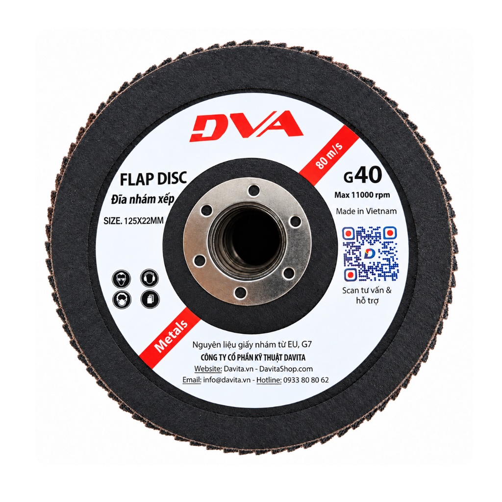[EIDV09643] DVA125040M- Flap disc wheel, size 5 inch (D125mm), Grit 40, DVA brand
