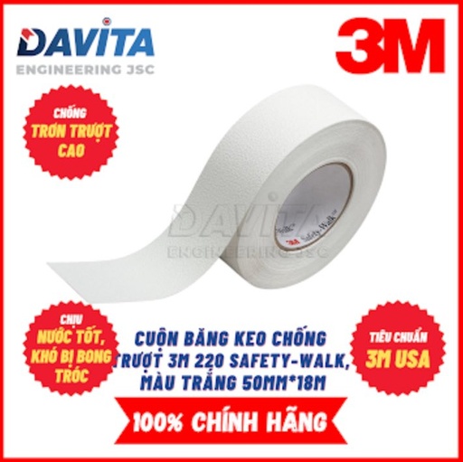 Băng keo chống trượt 3M 220 Safety Walk, Loại mềm, màu trắng (5cm rộng) bán theo Met lẻ