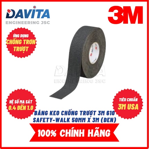 Anti-slip 3M 610 Safety Walk tape, black color (5cm width x 18m length), Sale per Roll 18m