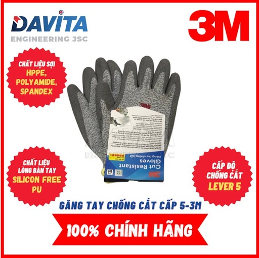 Găng Tay Chống Cắt 3M (Cấp độ 5) - Xám trắng - Size L