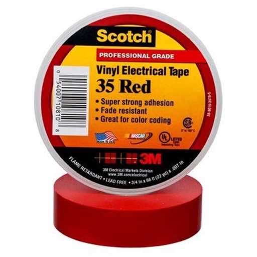 Electrical tape 3M 35 Red color (19mm x 20m length)