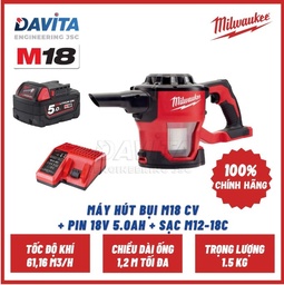 [EIDV05159] Nguyên bộ Máy hút bụi M18 CV Milwaukee SET (kèm pin 5Ah và Sạc)