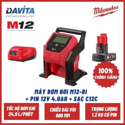 [EIDV05289] Nguyên bộ Máy bơm hơi dùng pin M12 BI Milwaukee SET (kèm pin M12B6 và sạc C12C)